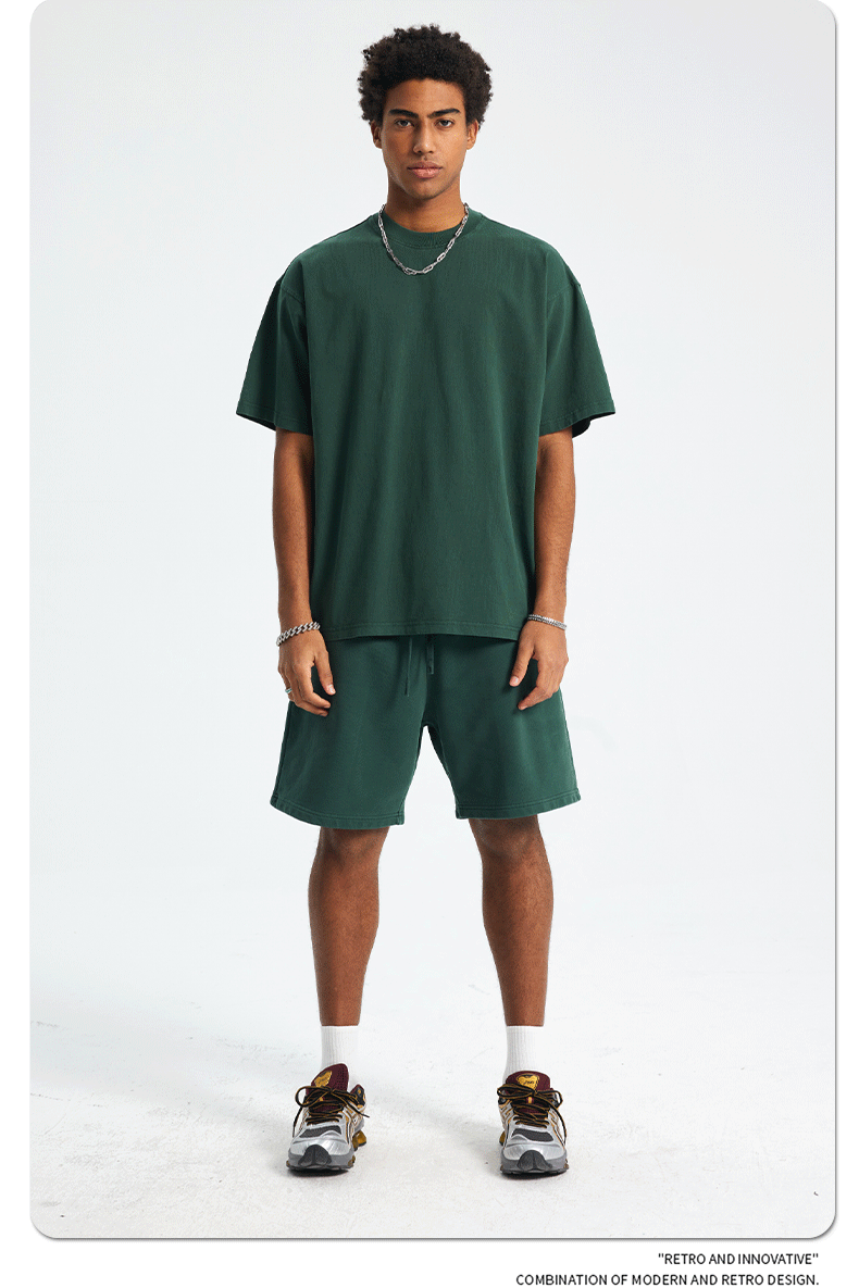 8805# Oversize 250g Wash T-Shirt-Dark Green