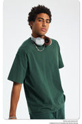 8805# Oversize 250g Wash T-Shirt-Dark Green