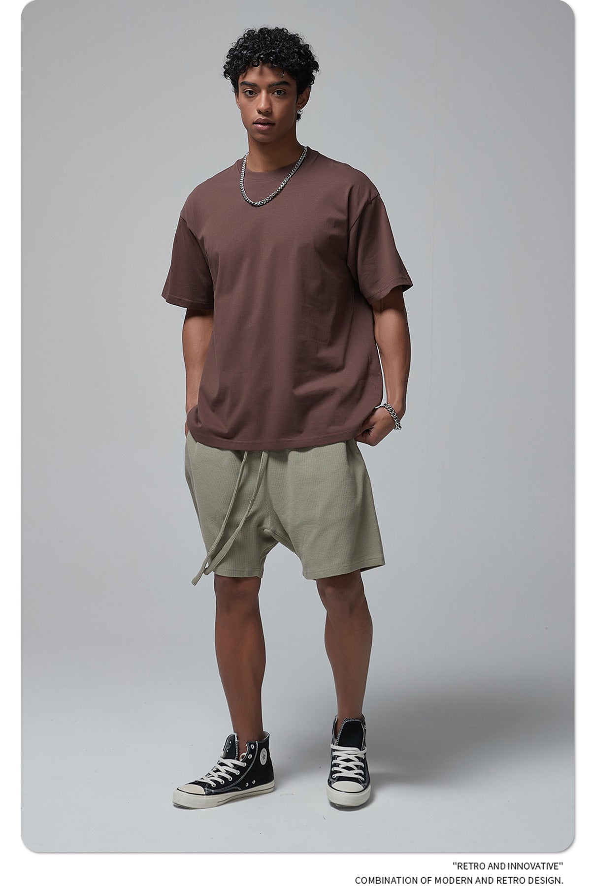 8802# Plain 100% Cotton 230g T-shirt-Brown