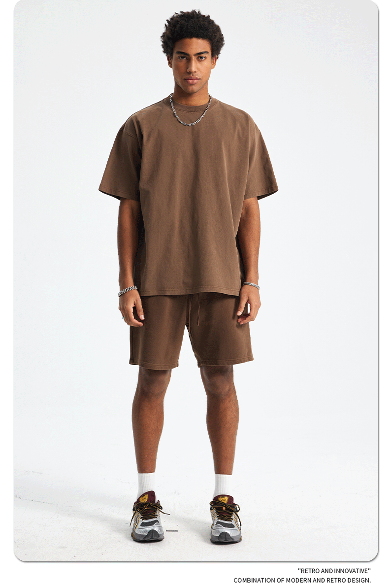 8805# Oversize 250g Wash T-Shirt-Brown