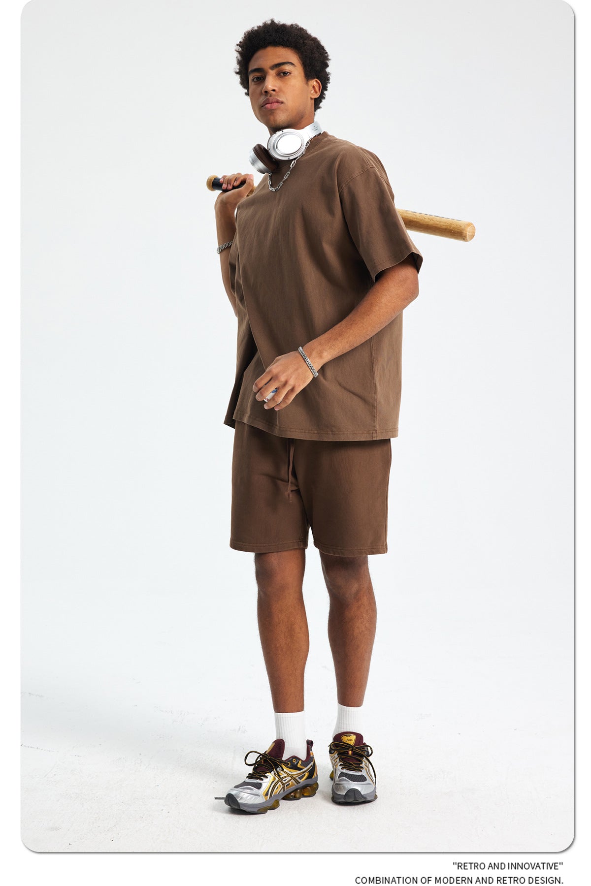 8805# Oversize 250g Wash T-Shirt-Brown