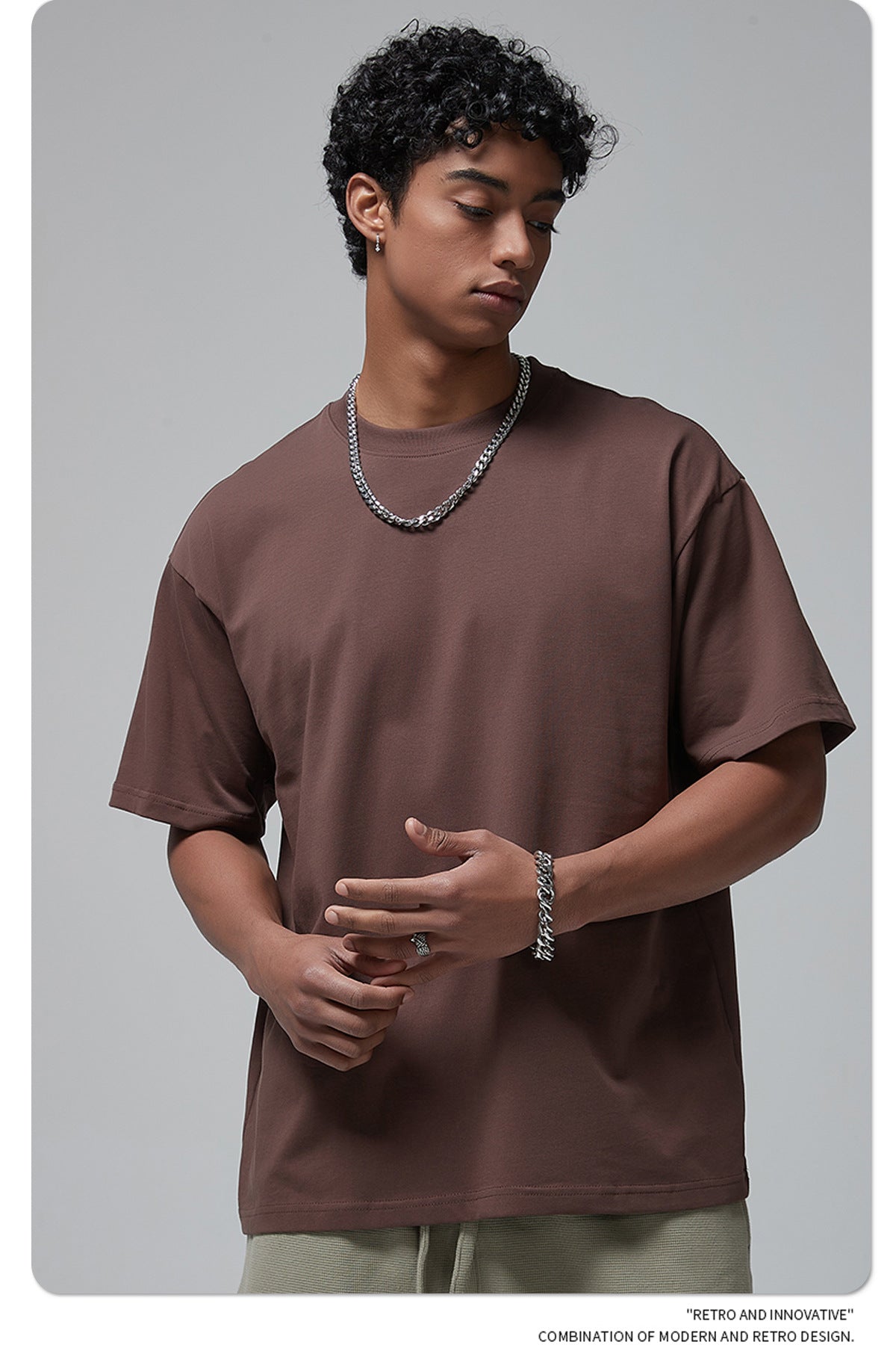 8802# Plain 100% Cotton 230g T-shirt-Brown