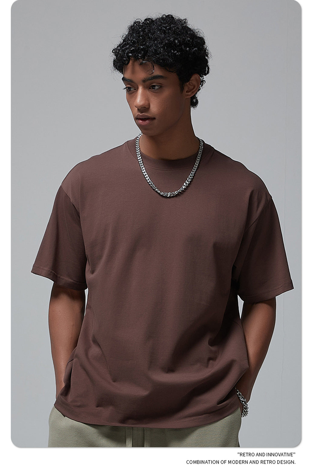 8802# Plain 100% Cotton 230g T-shirt-Brown
