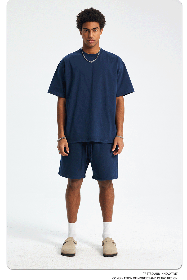 8805# Oversize 250g Wash T-Shirt-Navy