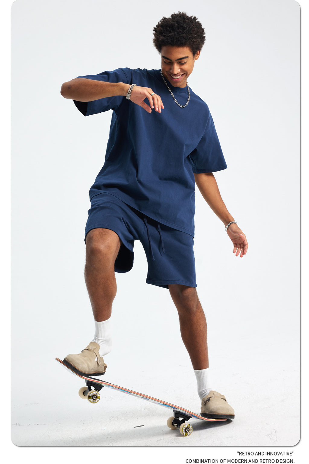 8805# Oversize 250g Wash T-Shirt-Navy