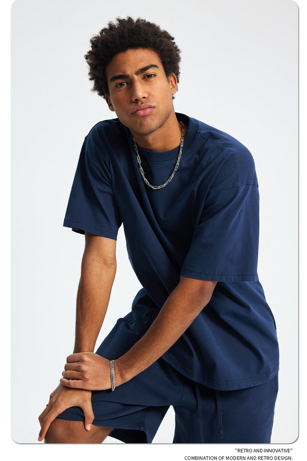 8805# Oversize 250g Wash T-Shirt-Navy