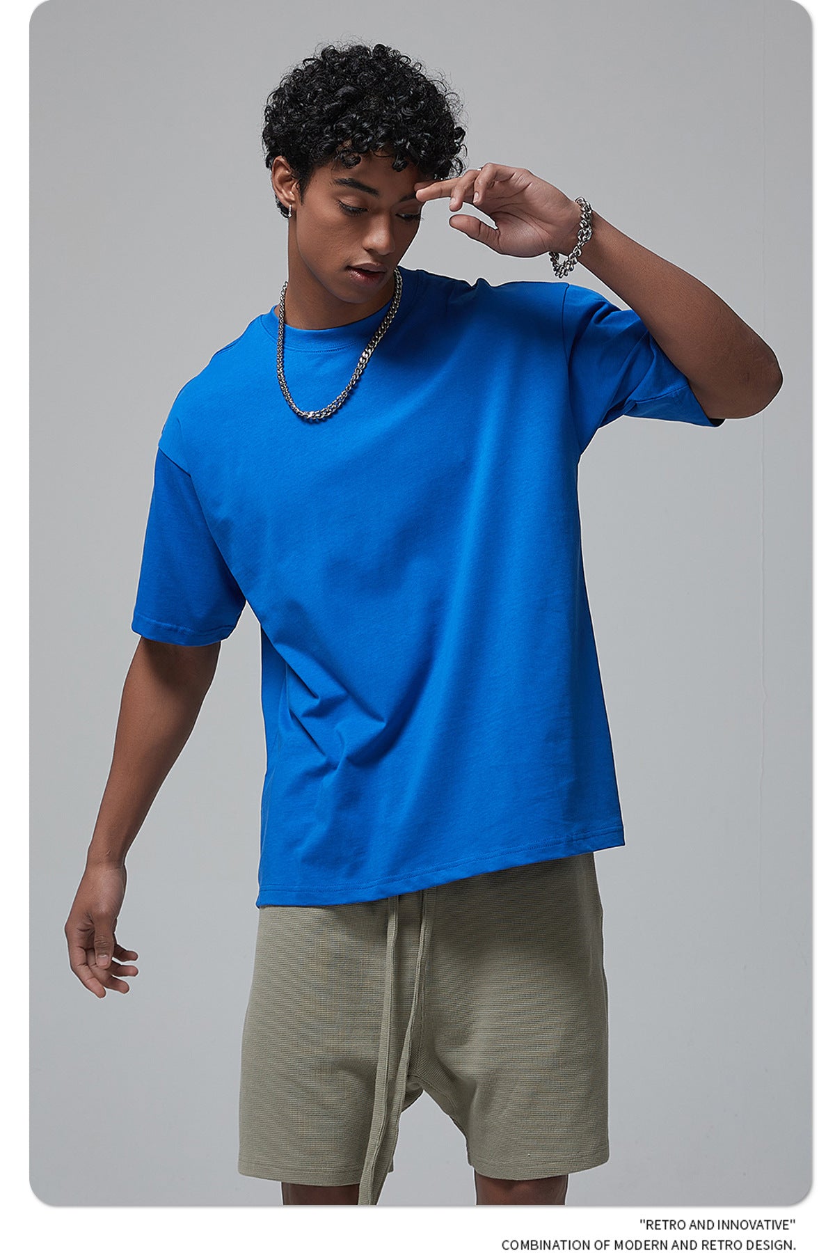 8802# Plain 100% Cotton 230g T-shirt-Blue