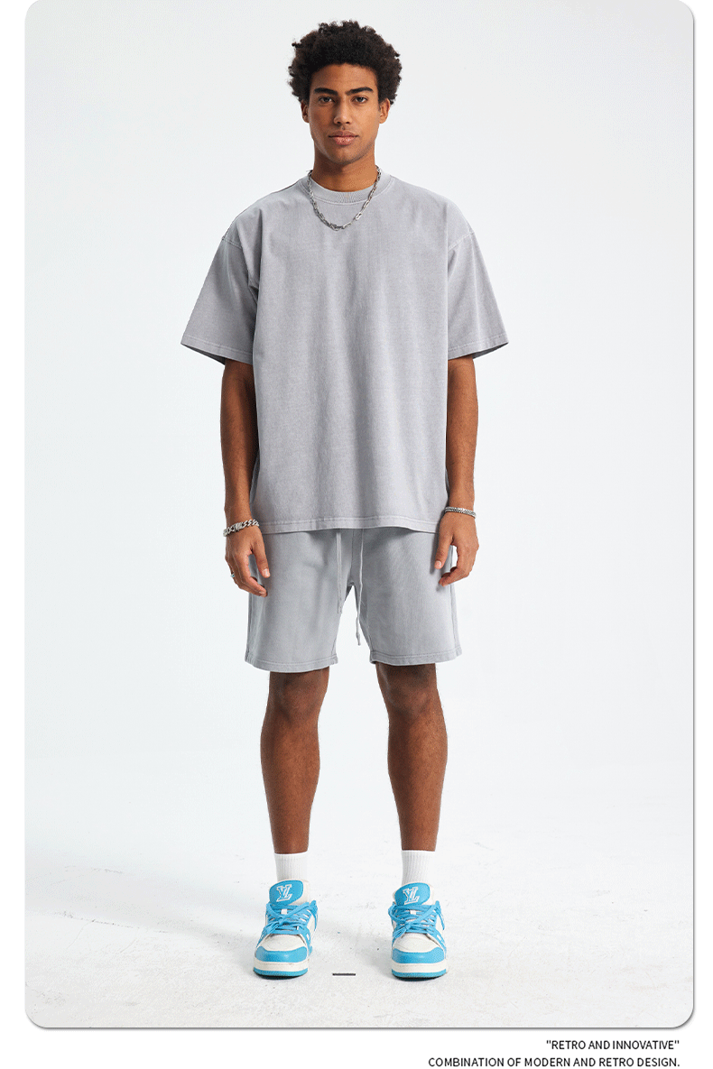 8805# Oversize 250g Wash T-Shirt-Light Gray