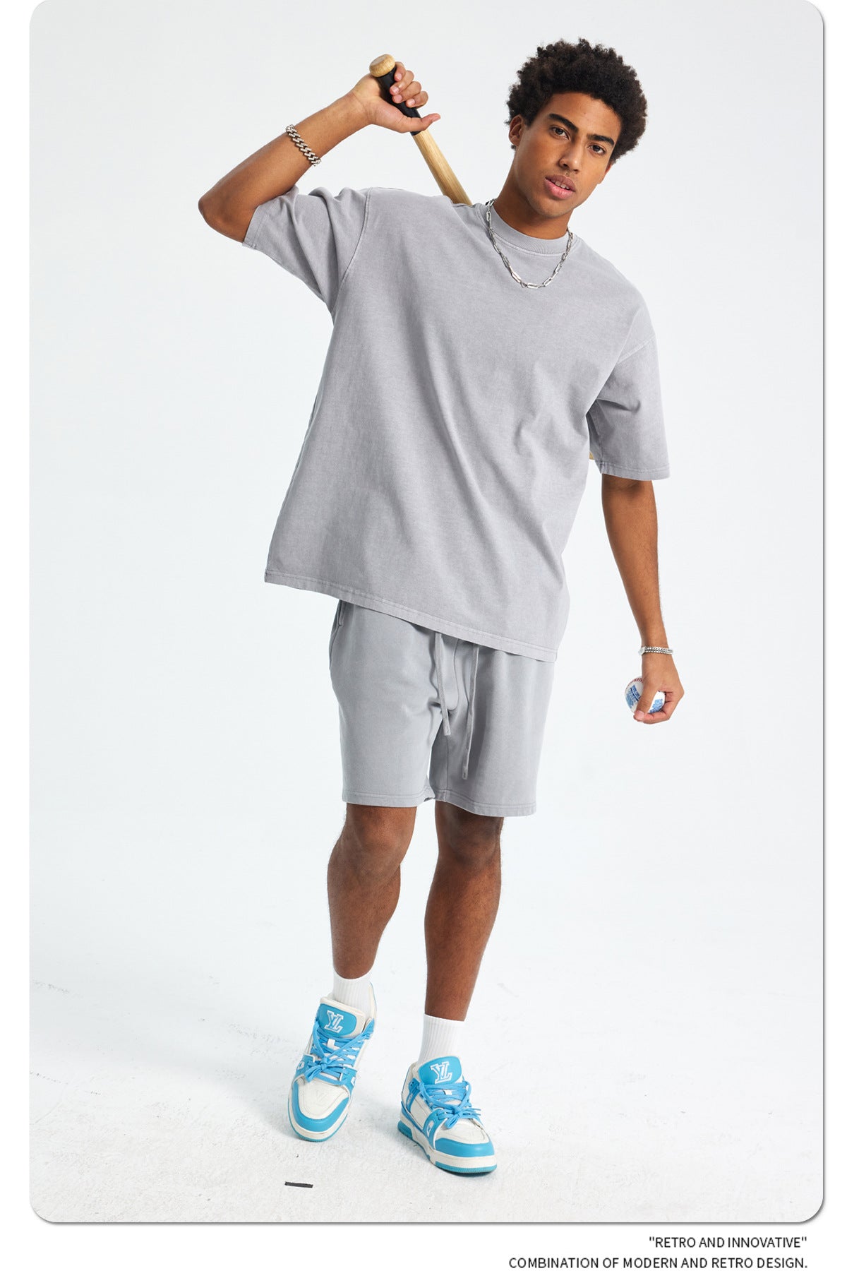 8805# Oversize 250g Wash T-Shirt-Light Gray