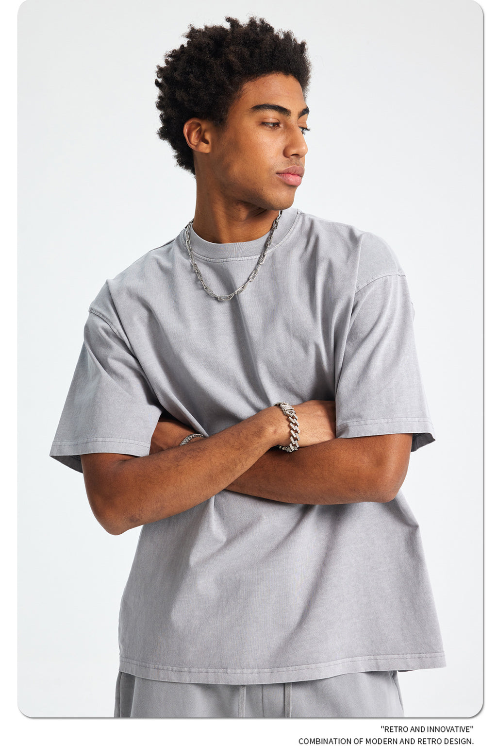 8805# Oversize 250g Wash T-Shirt-Light Gray