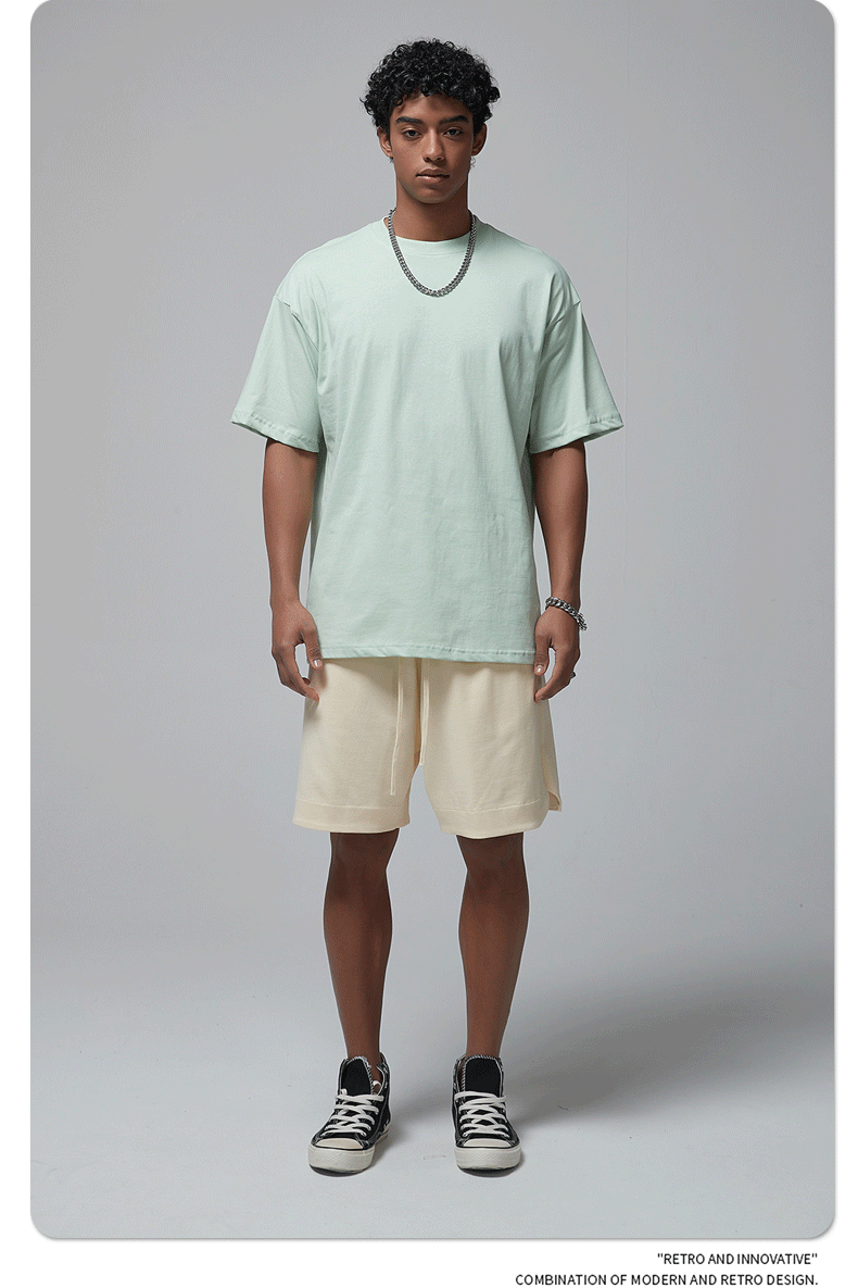 8802# Plain 100% Cotton 230g T-shirt-Light Green