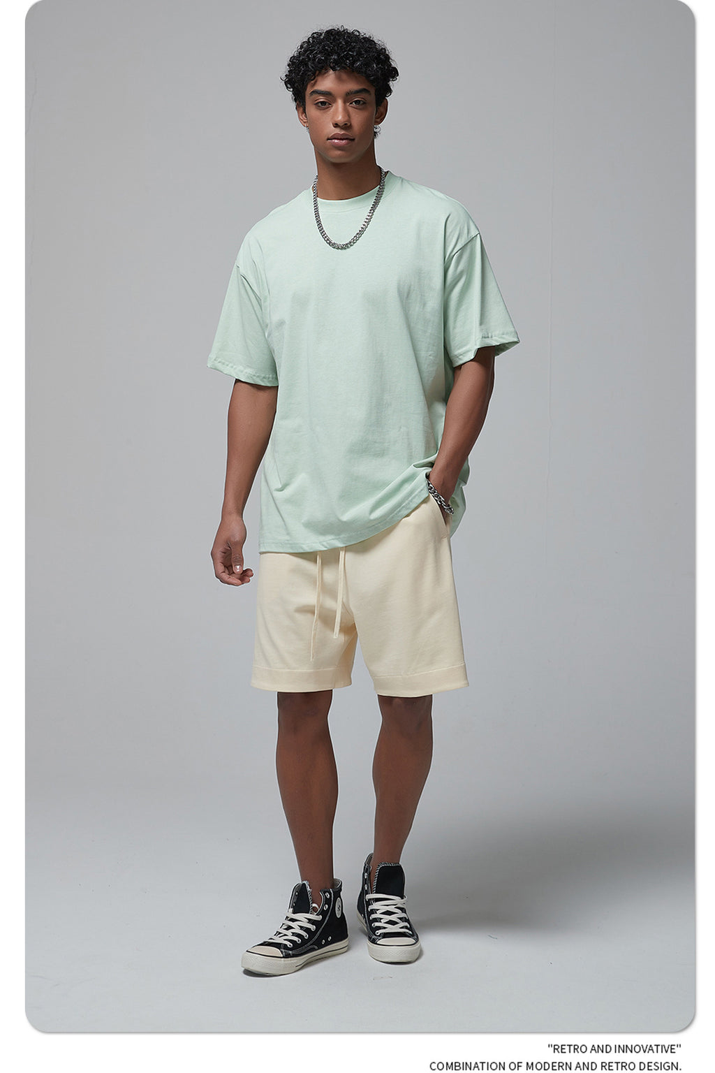 8802# Plain 100% Cotton 230g T-shirt-Light Green