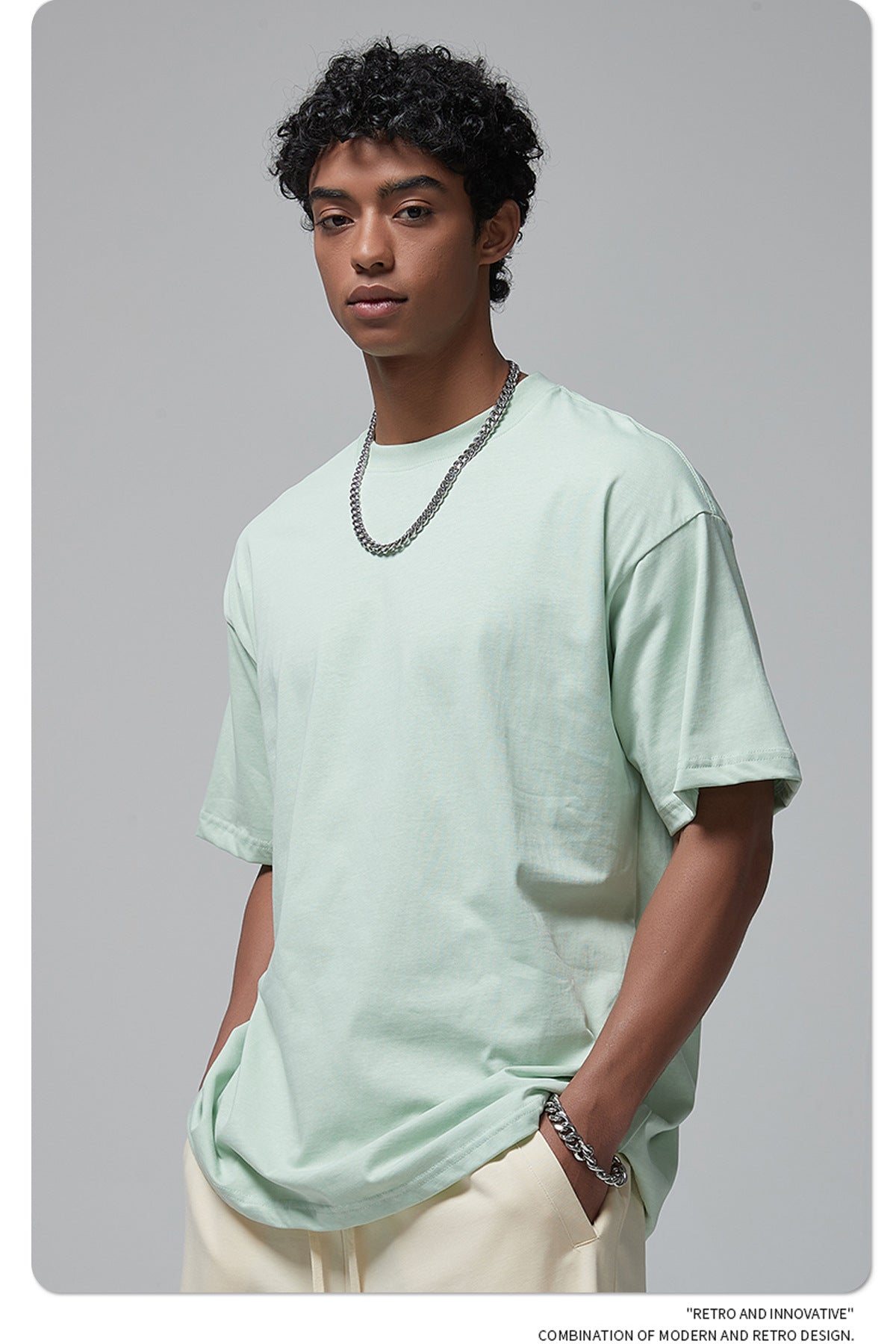 8802# Plain 100% Cotton 230g T-shirt-Light Green