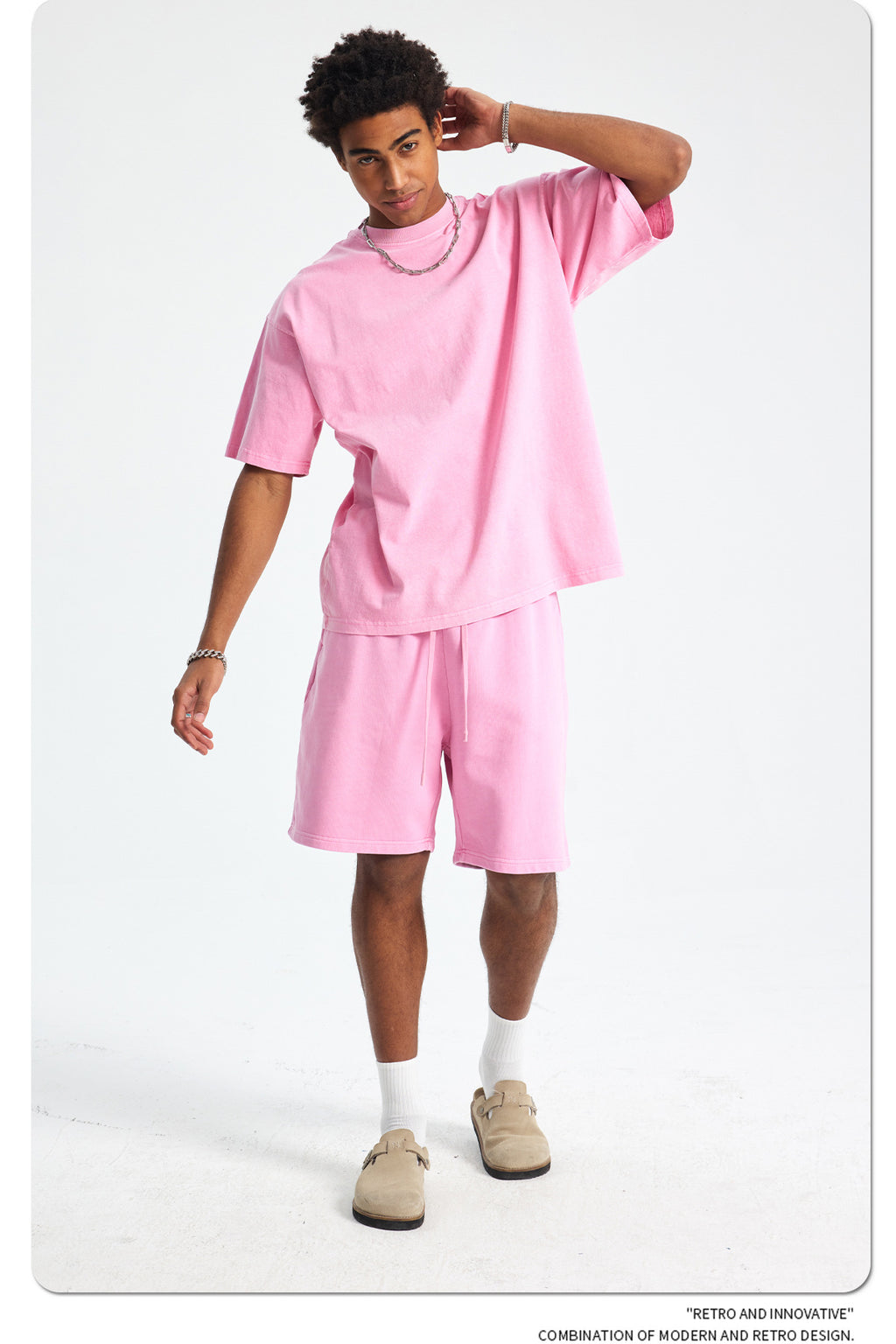 8805# Oversize 250g Wash T-Shirt-Pink