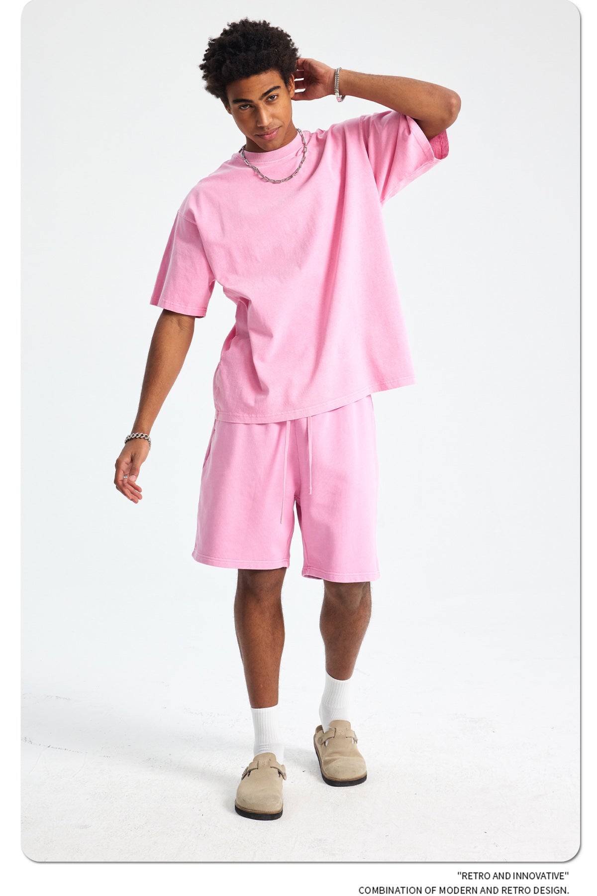 8805# Oversize 250g Wash T-Shirt-Pink