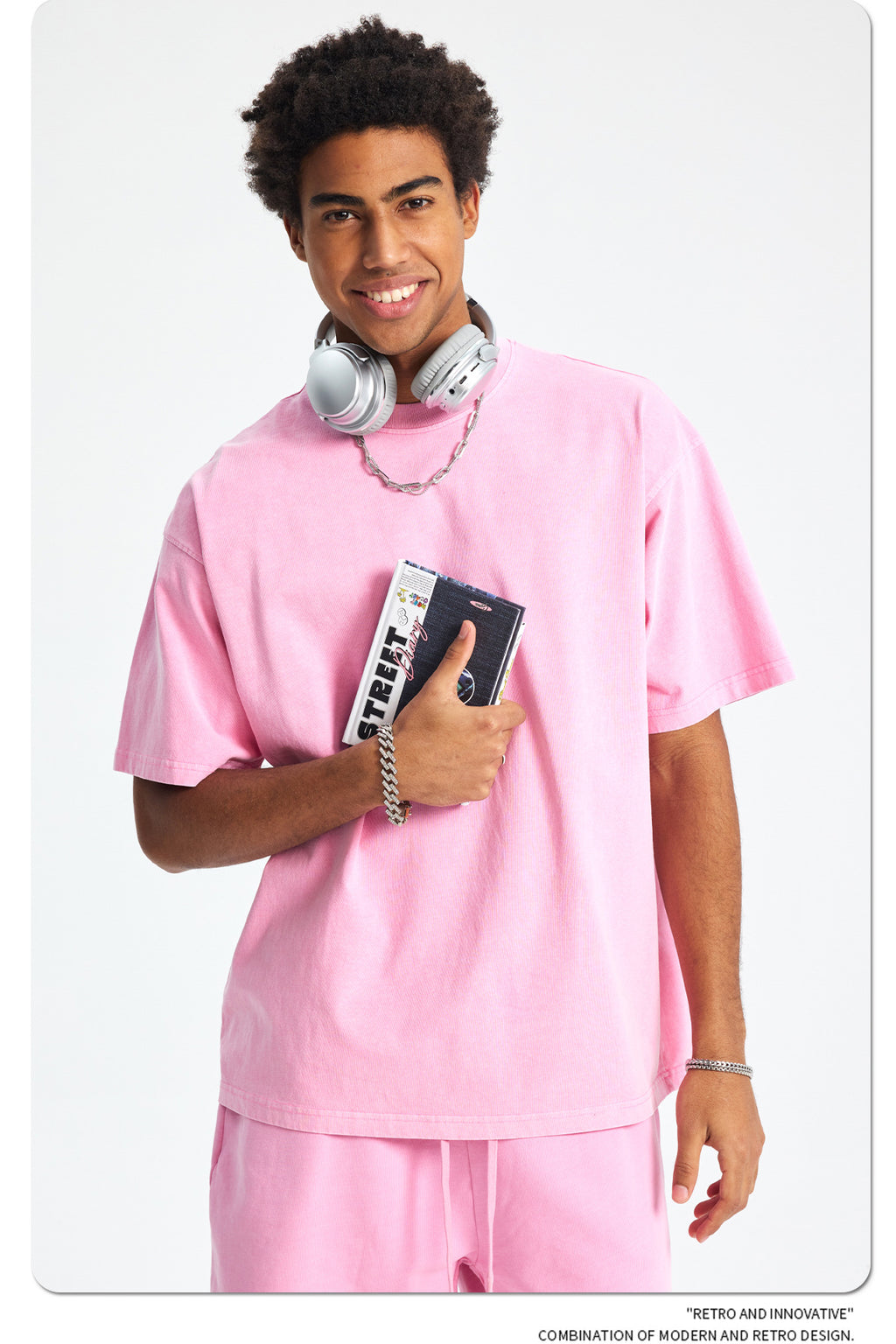 8805# Oversize 250g Wash T-Shirt-Pink