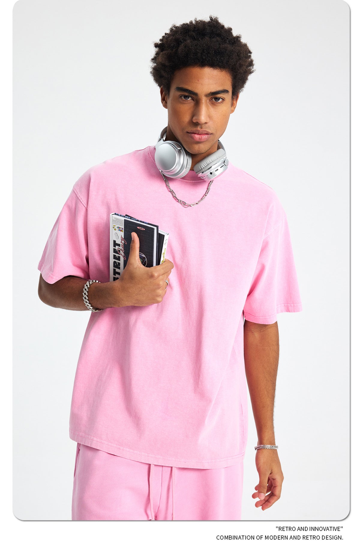 8805# Oversize 250g Wash T-Shirt-Pink
