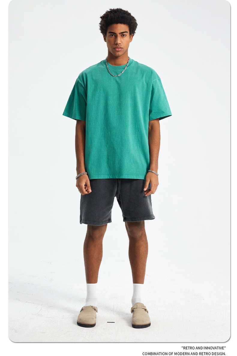 8805# Oversize 250g Wash T-Shirt-Green