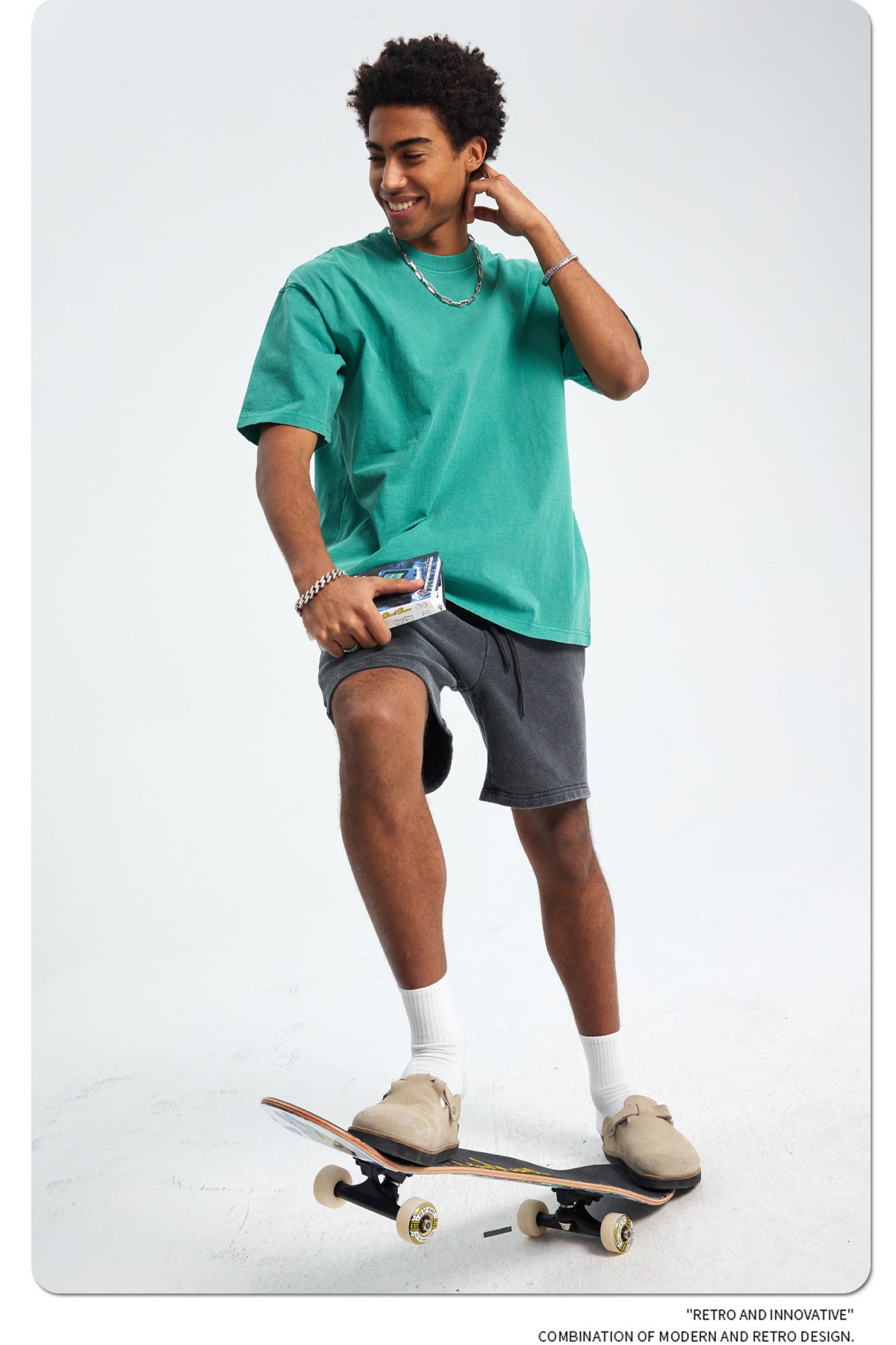 8805# Oversize 250g Wash T-Shirt-Green