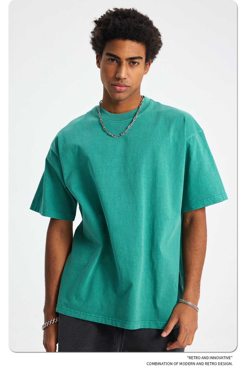 8805# Oversize 250g Wash T-Shirt-Green