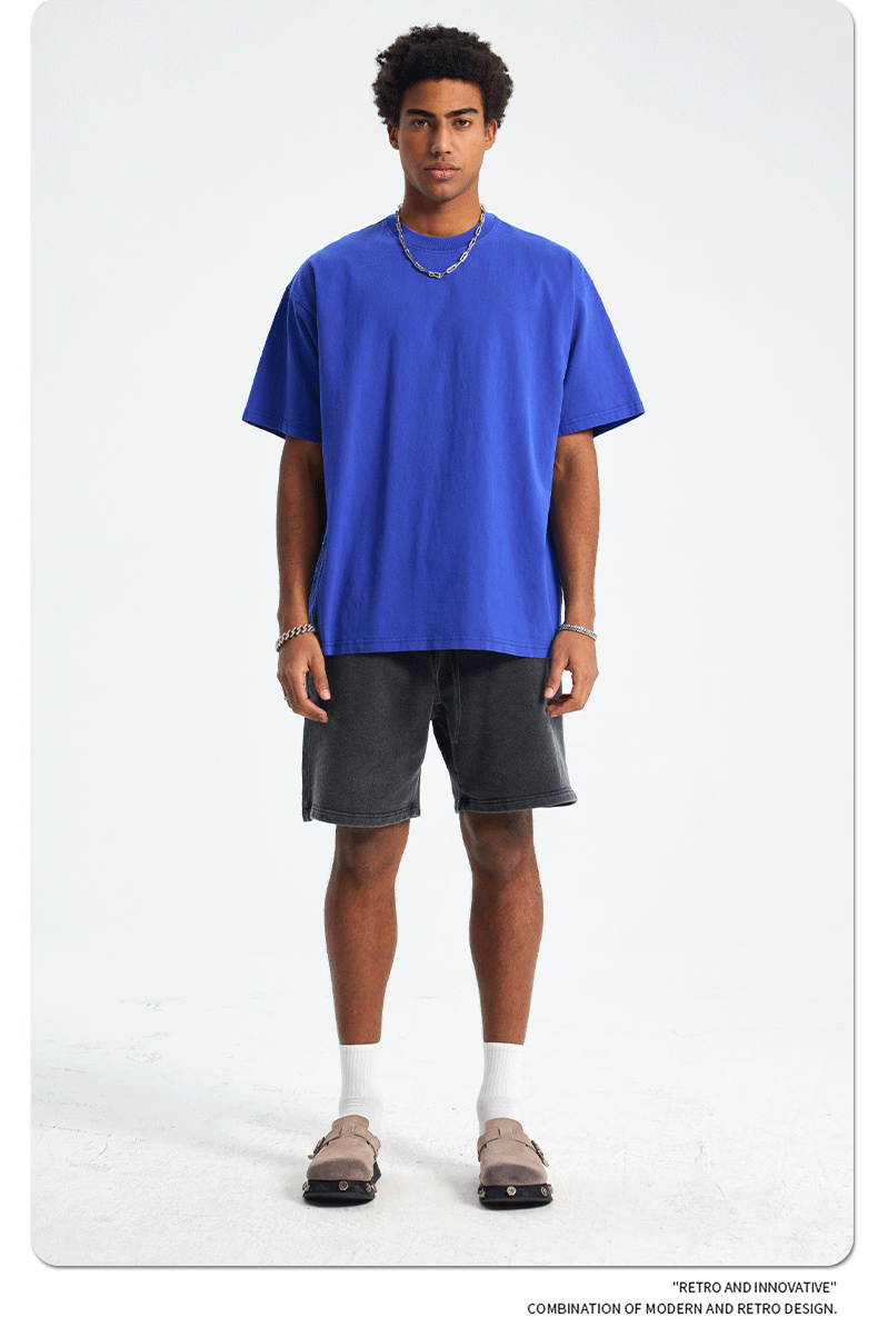 8805# Oversize 250g Wash T-Shirt-Blue