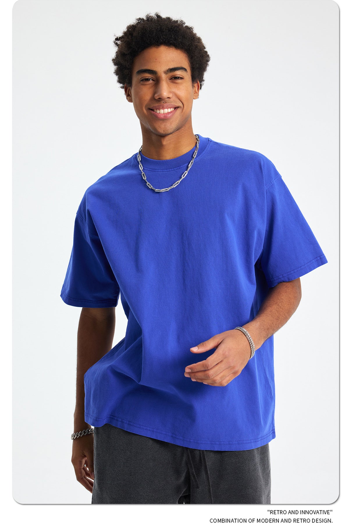 8805# Oversize 250g Wash T-Shirt-Blue